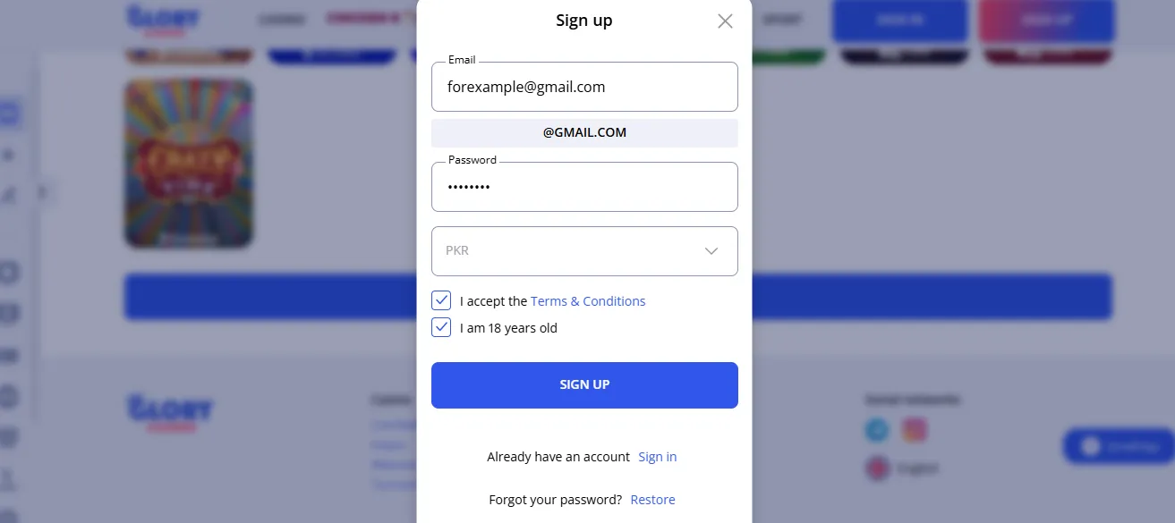 Creating an account at Glory Casino - full guide to registration Creating an account at Glory Casino